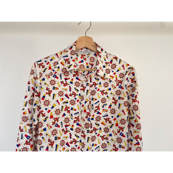 Vintage 70's Le Soft Shirt Lady Manhattan Nautical Sailor Button Up Shirt Sz M - Picture 3 of 15